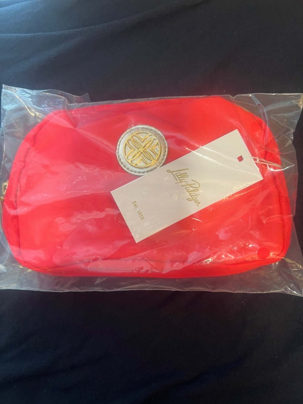 Lilly Pulitzer Jeanie Belt Bag Mizner Red Nylon Cosmetic Pouch with Gold Emblem